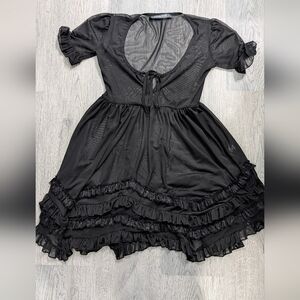 Foxblood Coralie Dress Black Sheer Babydoll Mini Lace Ruffle Tie Front XS/S Goth